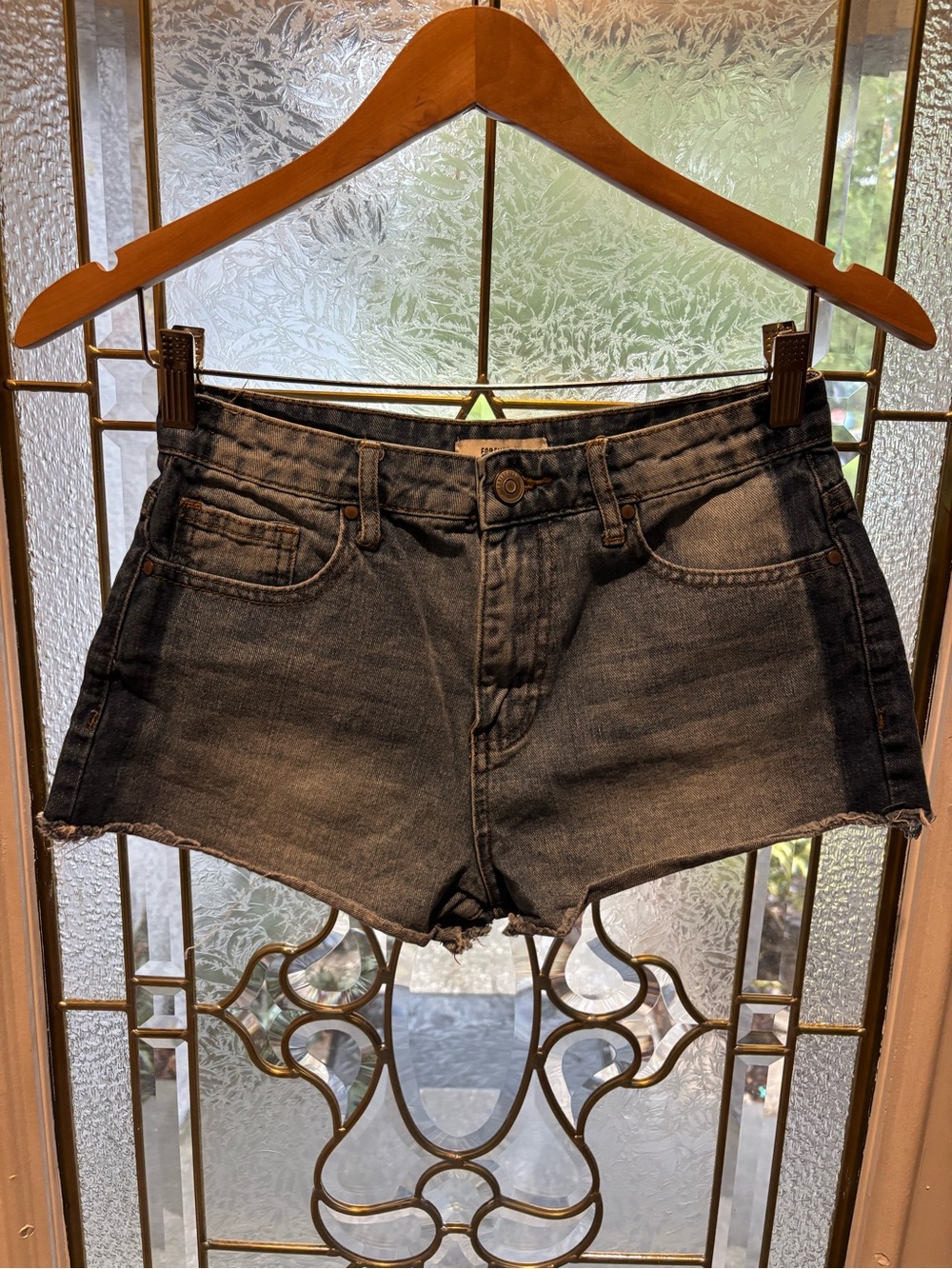 Forever 21 Blue and Navy Washed Denim Cutoff Shorts